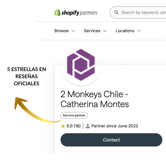 2. Shopify Partner oficial con reseñas 5.0 ★ en el directorio de Shopify